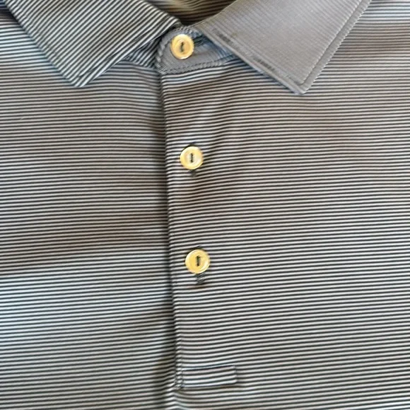 Peter Millar Light Blue with Navy stripe, Summer Comfort Polo Shirt, size large - Picture 3 of 6